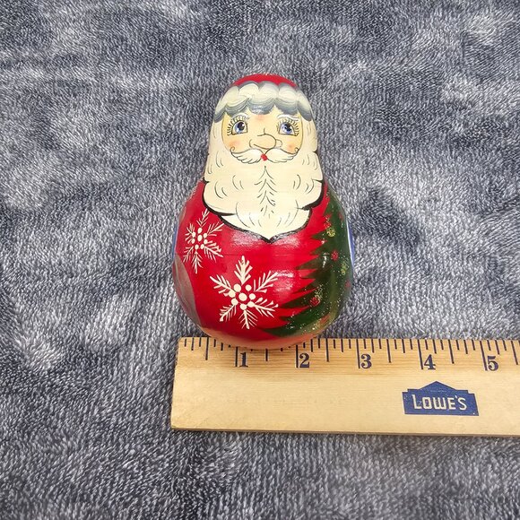 Vintage Russian Roy Poly Santa figurine wood hand painted non nesting chime bell - Picture 12 of 12